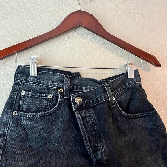 Agolde Women’s Criss Cross Black Denim Cut Off Jean Shorts Asymmetrical Waist 25 - Picture 7 of 7
